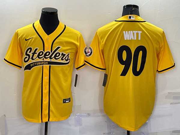 Men's Pittsburgh Steelers #90 T.J. Watt Gold With Patch Cool Base Stitched Baseball Jersey,We sell and wholesale Men's Pittsburgh Steelers #90 T.J. Watt Gold With Patch Cool Base Stitched Baseball Jersey on line form chian!